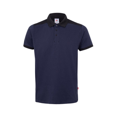 VL VELES. Two-tone stretch piqué polo shirt (200g/m²) with short sleeves, in polyester (96) and elastane (4)